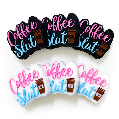 Silicone Focal Beads Coffee Coffee Slut Lettering Cup Icon 20pcs 3