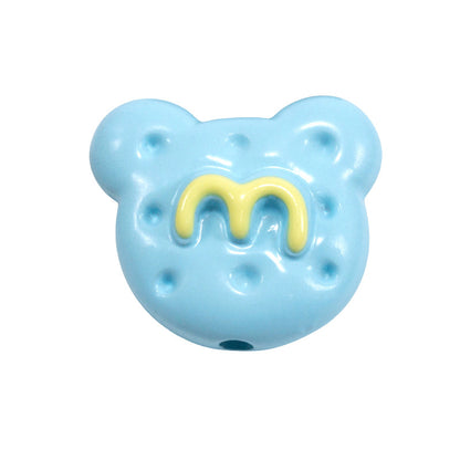 Hand Painted Bear Acrylic Beads 25mm Glossy Colorful 10pcs 14