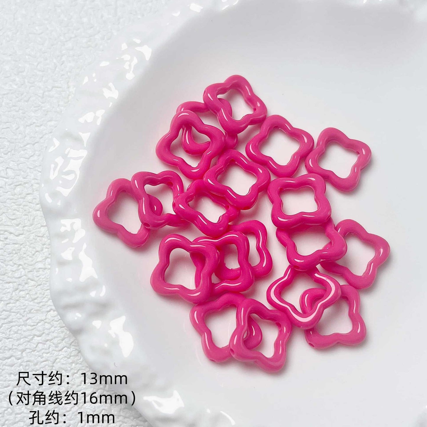 Hollow Clover Frame Acrylic Beads 13mm Colorful Mixed 100pcs 12