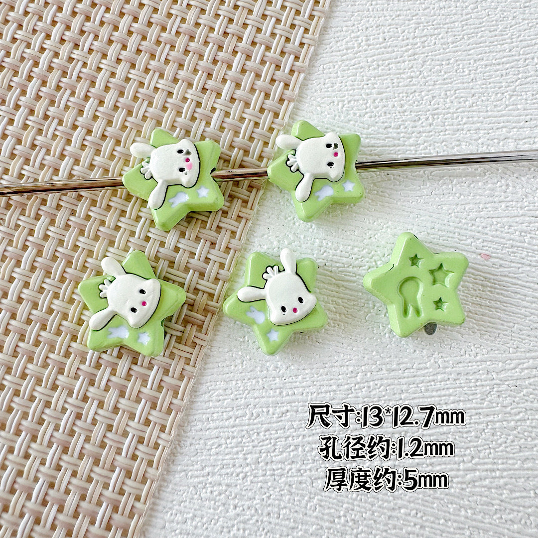 Star Shaped Metal Beads Adorable Painted Animals Glossy Alloy 10pcs 4