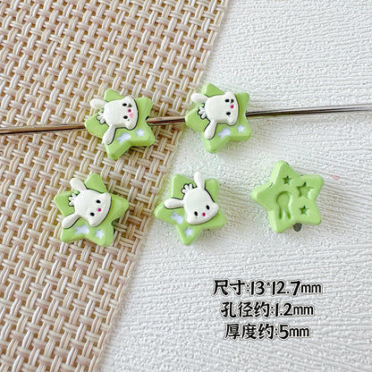 Star Shaped Metal Beads Adorable Painted Animals Glossy Alloy 10pcs 4