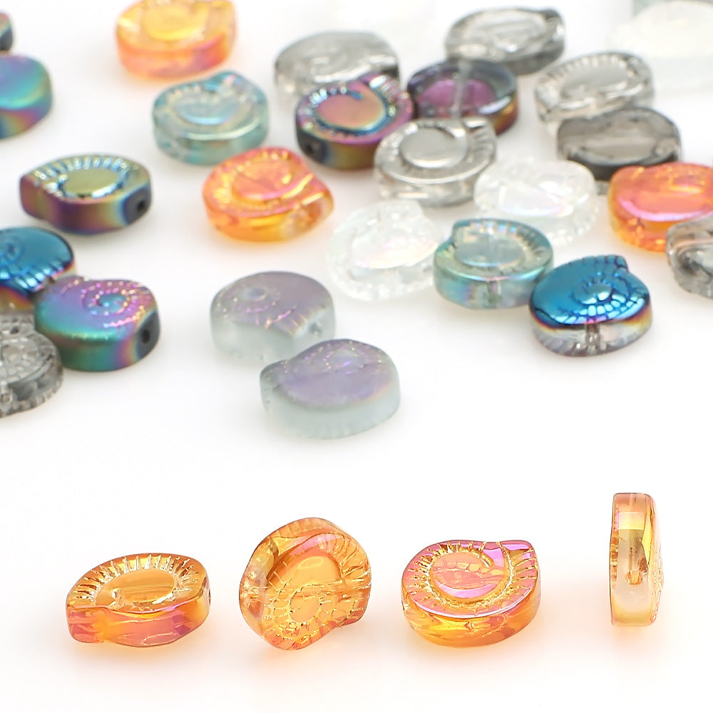 Electroplated Snail Glass Beads 12mm Transparent Iridescent 30pcs 3
