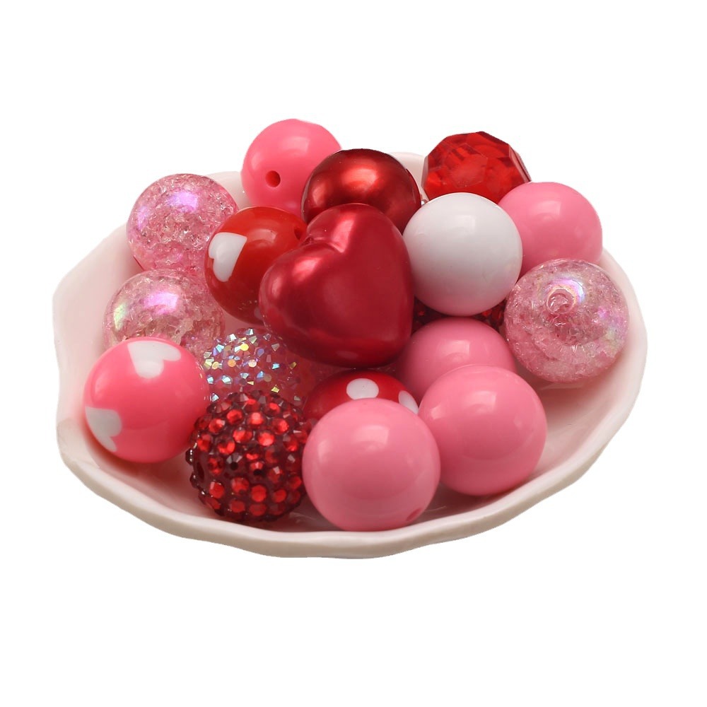 Bubblegum Beads 20mm Red Pink White Valentine Hearts Chunky Mix 50pcs 5
