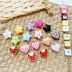 Star and Strawberry Heart Metal Beads Glossy Painted Colorful 10pcs