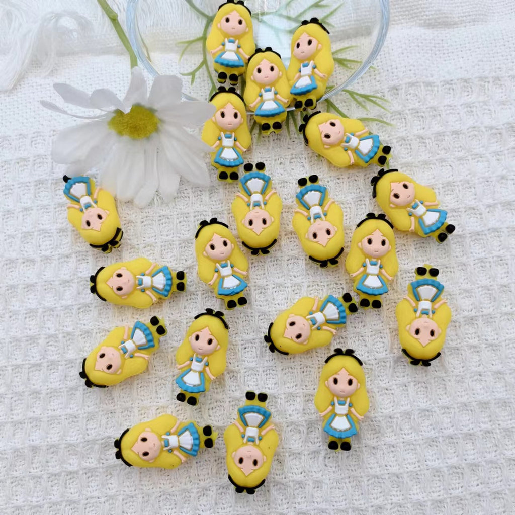 Silicone 3D Focal Beads Little Girl Yellow Hair Black Bow 20pcs 3
