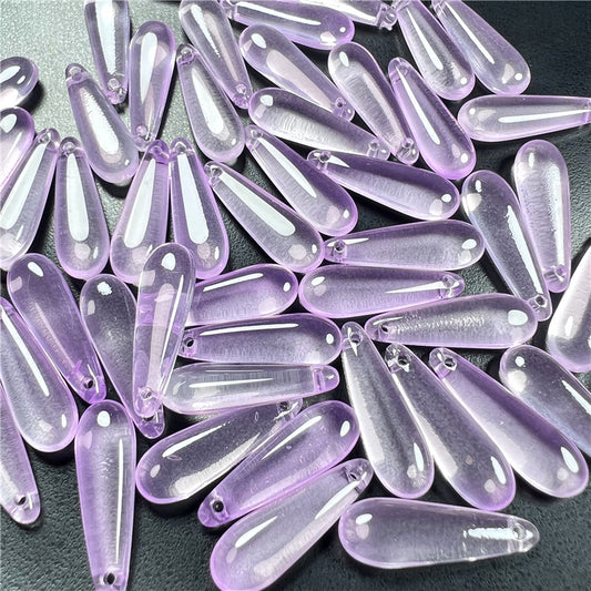 Long Teardrop Glass Beads 22mm Pale Blue Glossy 20pcs 2
