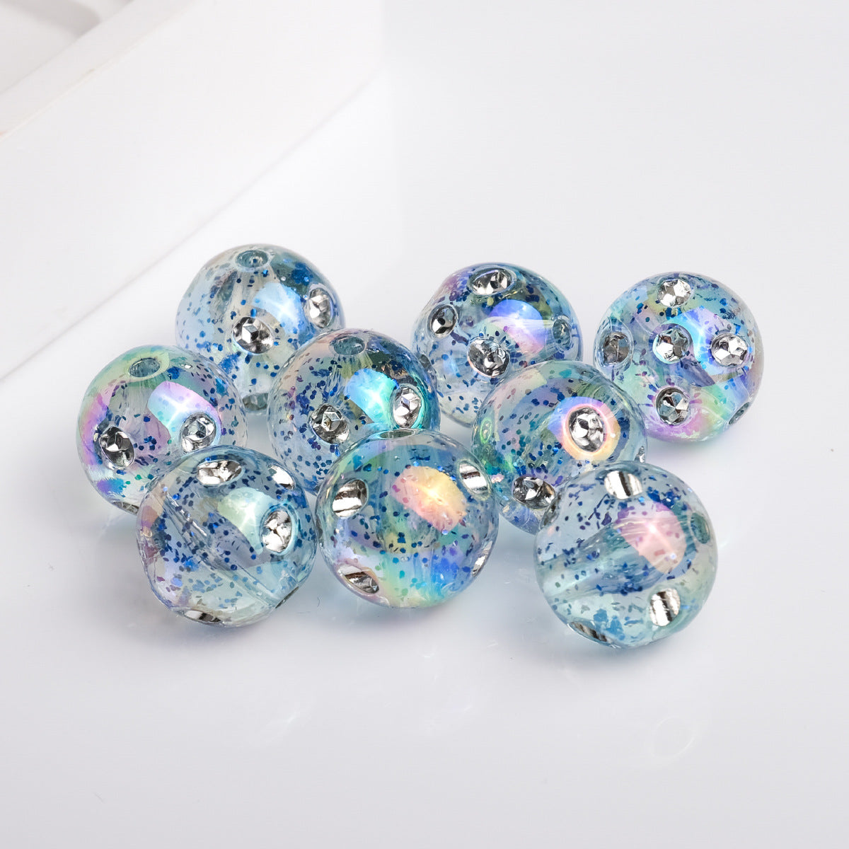 Transparent Plating Glitter Diamond Embedded Acrylic Beads 16mm 50pcs 4