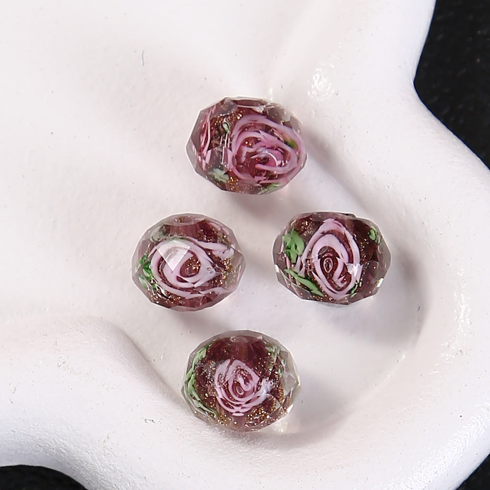 Faceted Flower Glass Beads 10mm Turquoise Painted 10pcs 5