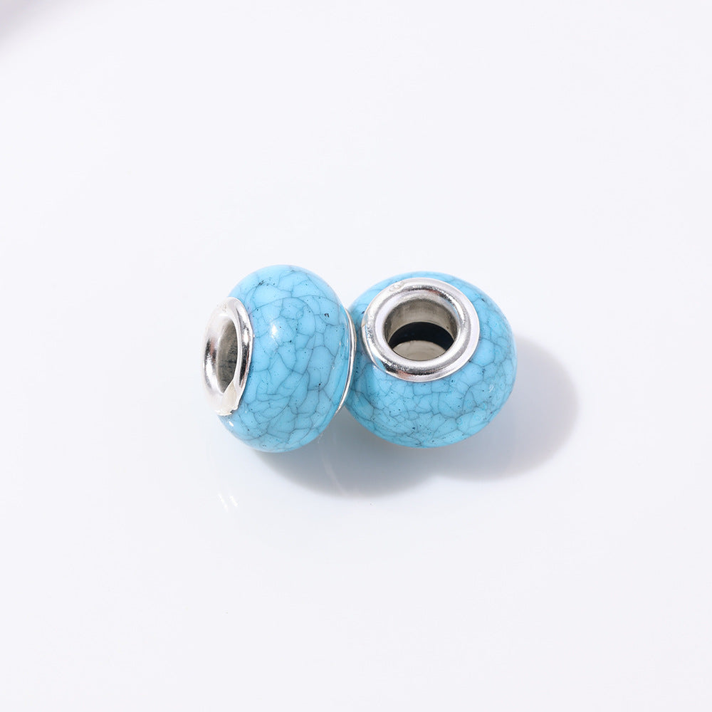 Resin Round Spacer Beads 14mm Imitation Turquoise Pattern 100pcs 10