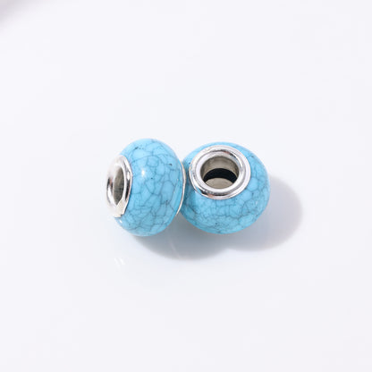Resin Round Spacer Beads 14mm Imitation Turquoise Pattern 100pcs 10