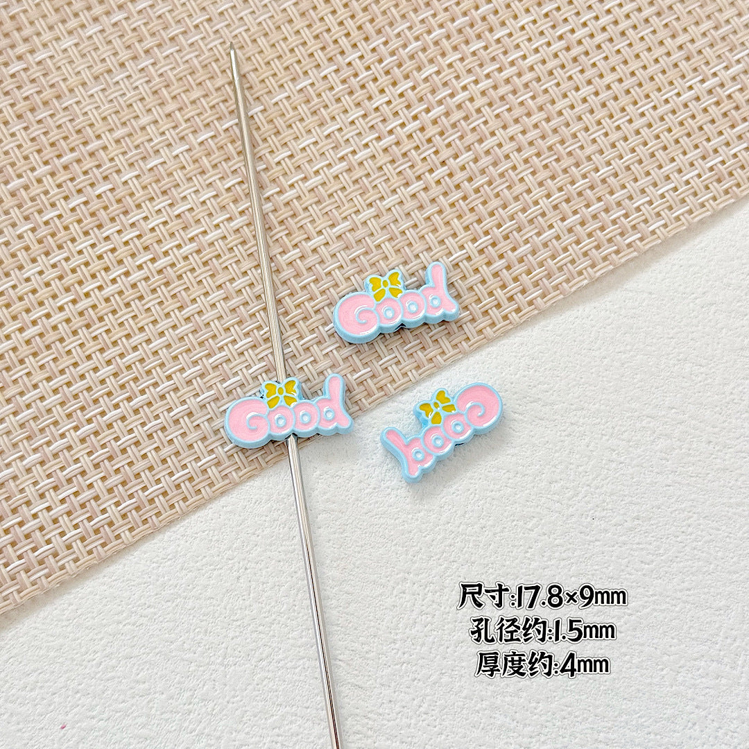 Baking Painted Good Sign and Teacup Bear Metal Beads 17mm 10pcs 5