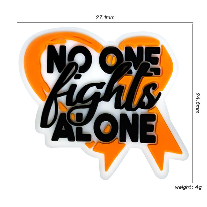 Silicone Focal Beads Orange Awareness Ribbon No One Fights Alone 20pcs 2