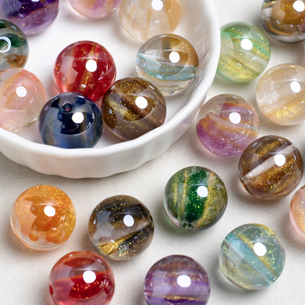 Glitter Cosmos Resin Beads 16mm Round Sparkle Mixed Colors 10pcs
