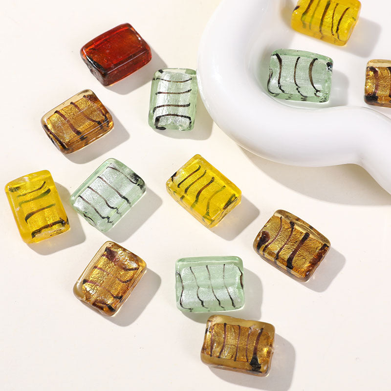 Lampwork Rectangular Glass Beads 20mm Silver Foil Striped 5pcs 3