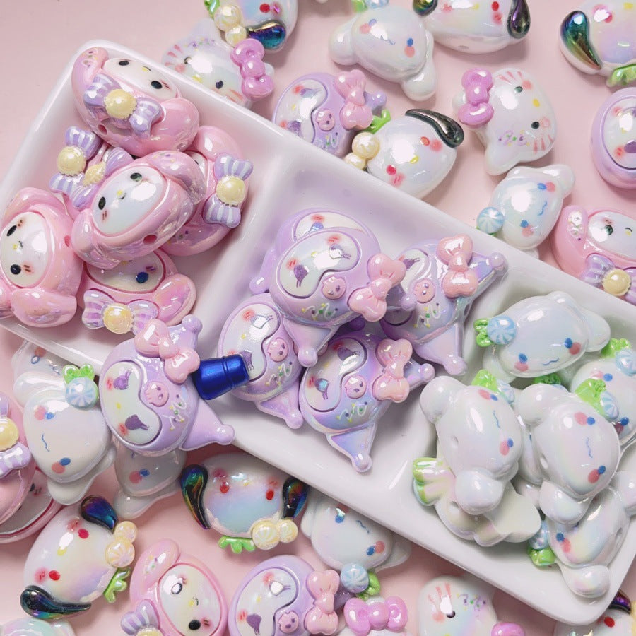 Glossy Sanrio Character Resin Beads 2.5mm Hole Pastel Colors 5pcs