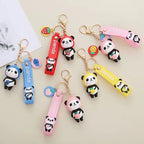 Silicone Cartoon Panda Keychain with Strawberry Charm Colorful 4