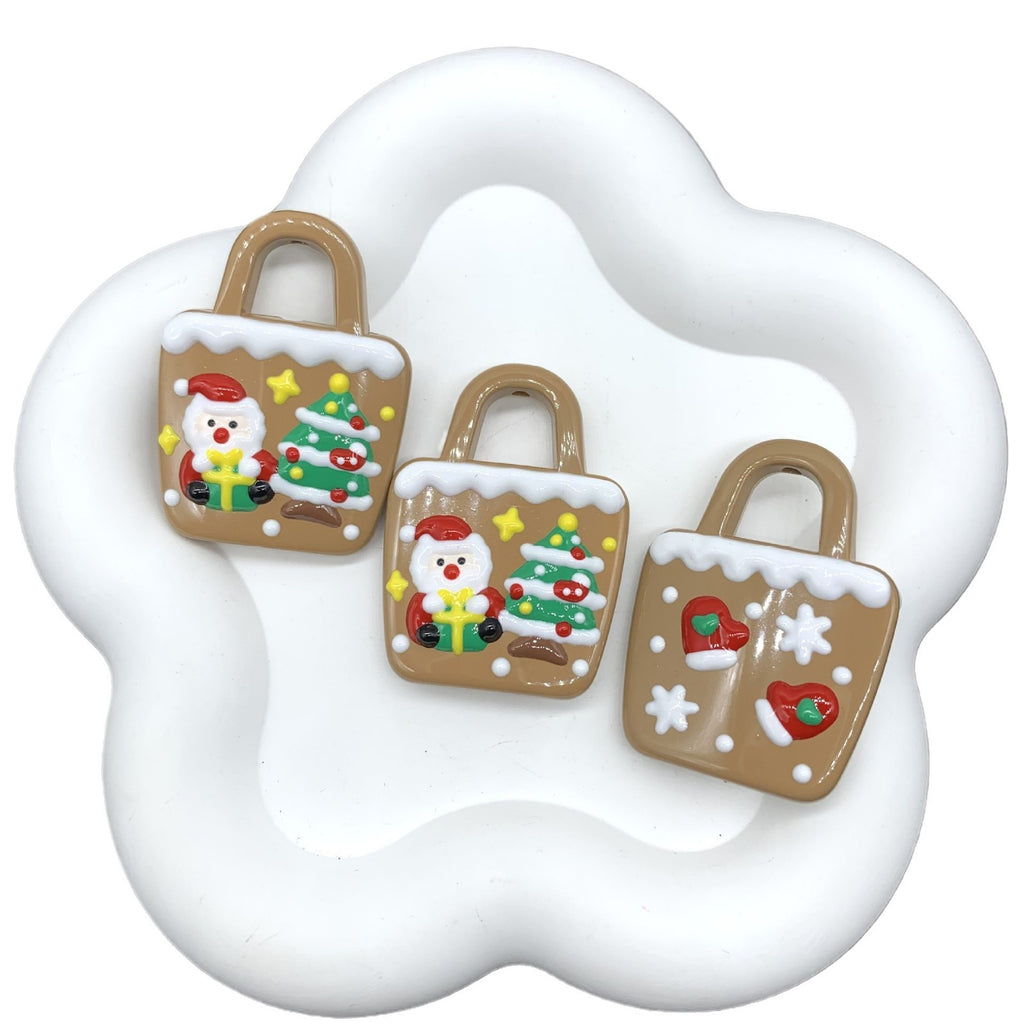 Hand Painted Christmas Bag Acrylic Beads 37x50mm Enamel Detail 2pcs 5