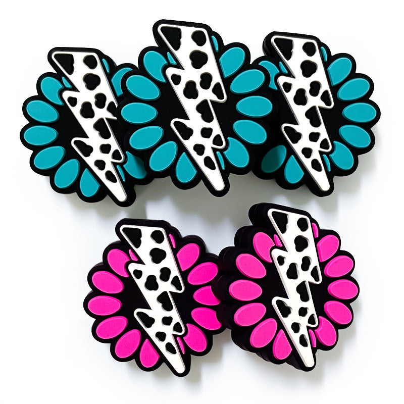 Silicone Focal Beads Lightning White Bolt on Turquoise Rose Petal 20pcs 4