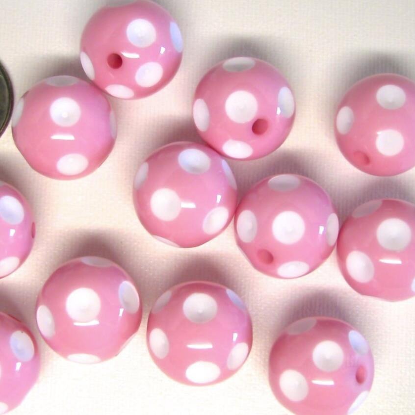 Polka Dot Bubblegum Beads 20mm Pink Concave Resin 10pcs 2