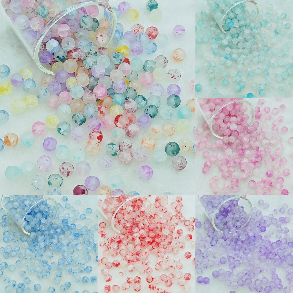 Frosted Round Glass Beads 6mm Colorful Speckled Matte Finish 50pcs 2