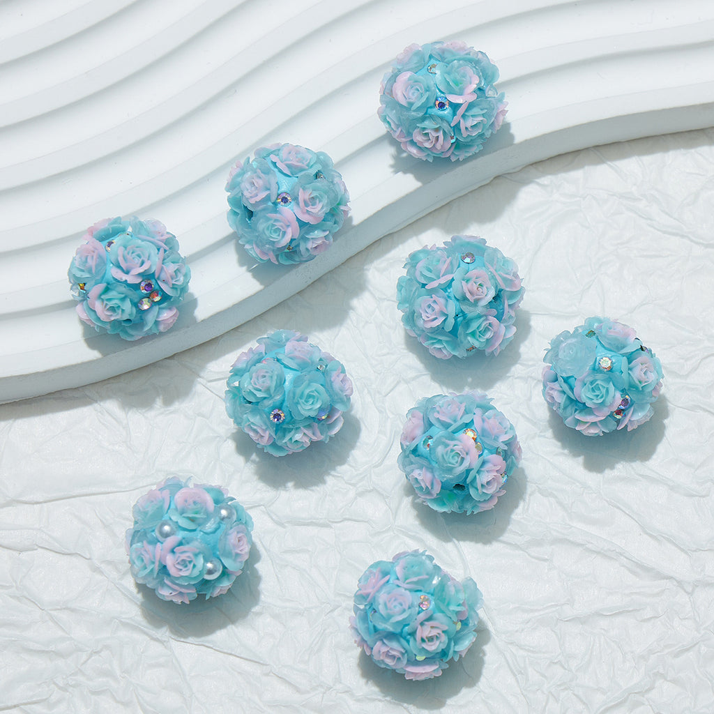 Embellished Flower Cluster Clay Beads 20mm Gradient Rose 10pcs 6