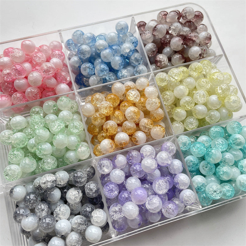 Crackle Round Glass Beads 10mm Ice Cracked Half Color Milk Cap 100pcs
