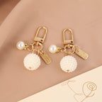Pearl Embellished Alloy Heart Keychain Gold Tone Metal 4