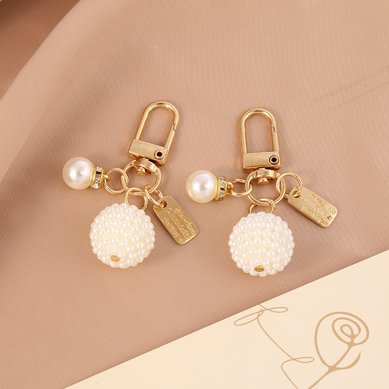 Pearl Embellished Alloy Heart Keychain Gold Tone Metal 4