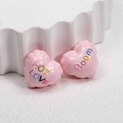 Balloon Heart Acrylic Beads 19mm Glossy Colorful Lettering 10pcs 15