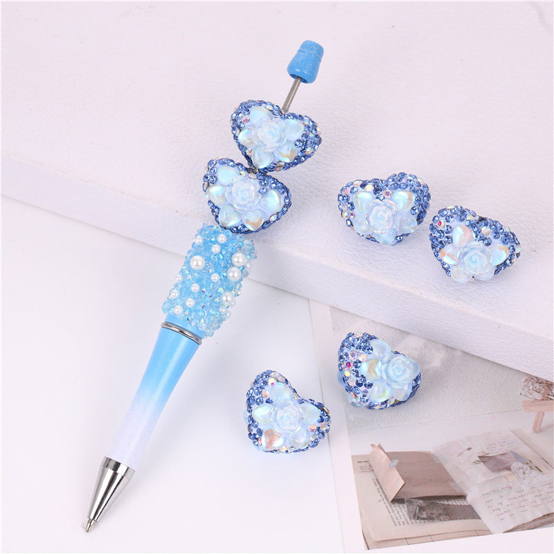 Rhinestone Heart Clay Beads 23mm Peach Blossoming Rose 10pcs 4