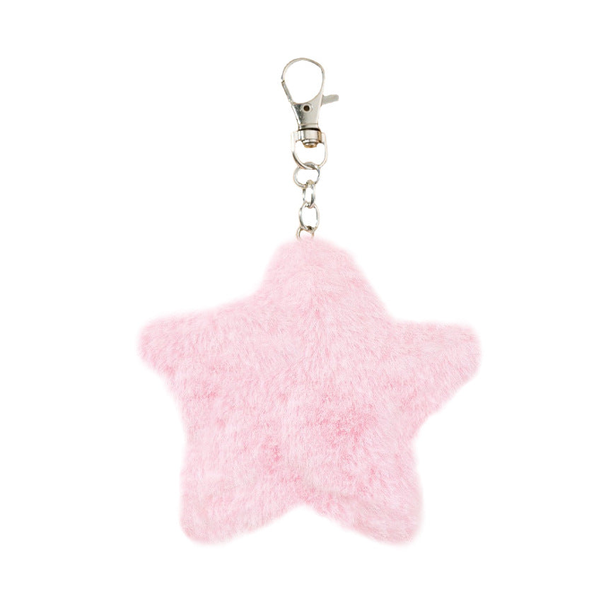 Plush Star Keychain Five-Pointed Soft Fuzzy Pink Charm 5