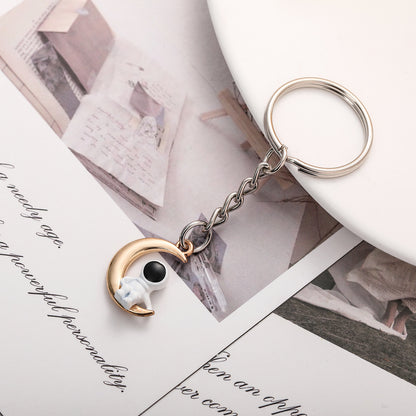 Astronaut Keychain Alloy Gold Tone Moon and Star Design 4