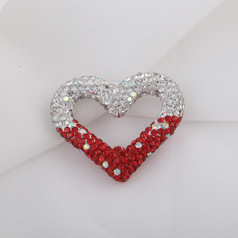 Shimmer Hollow Heart Frame Polymer Clay Rhinestone Beads 32mm 6pcs 23