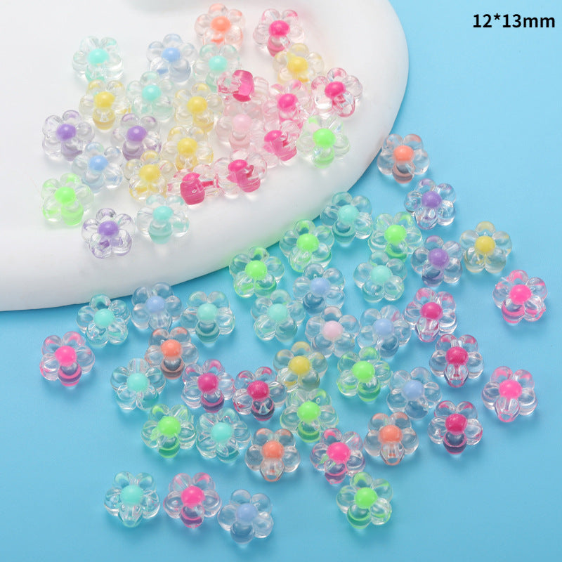 Transparent Flower Acrylic Beads Candy Color Mixed Shapes 100pcs 10
