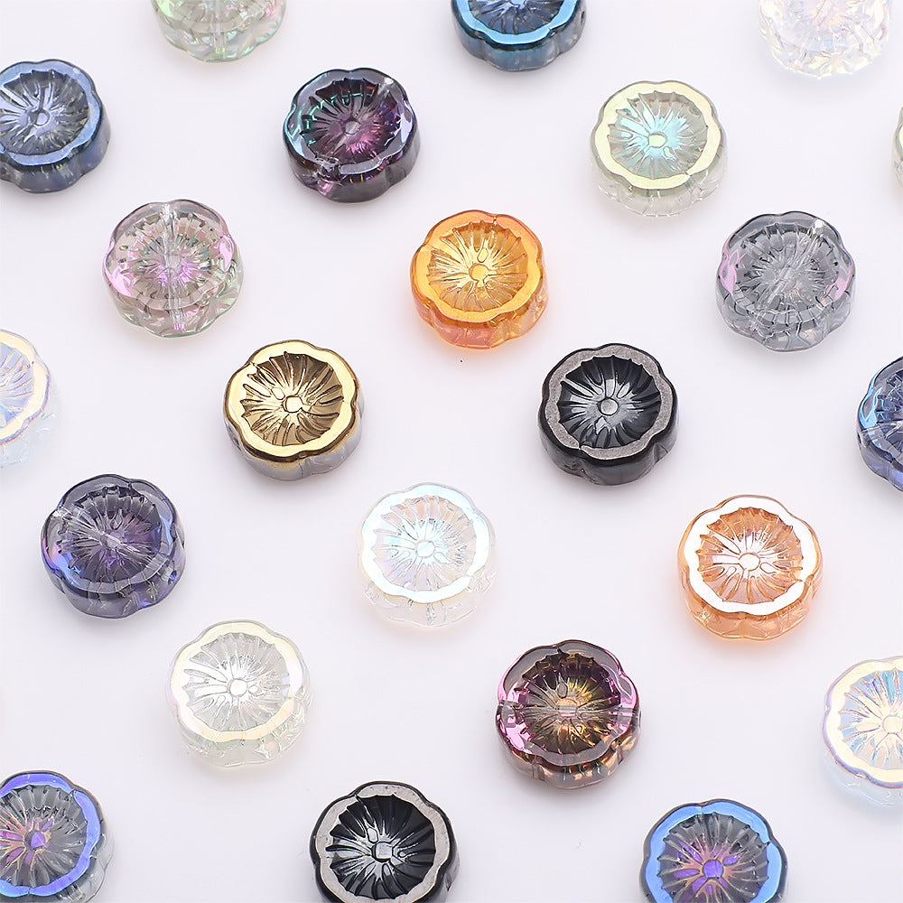 Electroplated Hawaiian Flower Glass Beads 14mm Transparent 20pcs 4