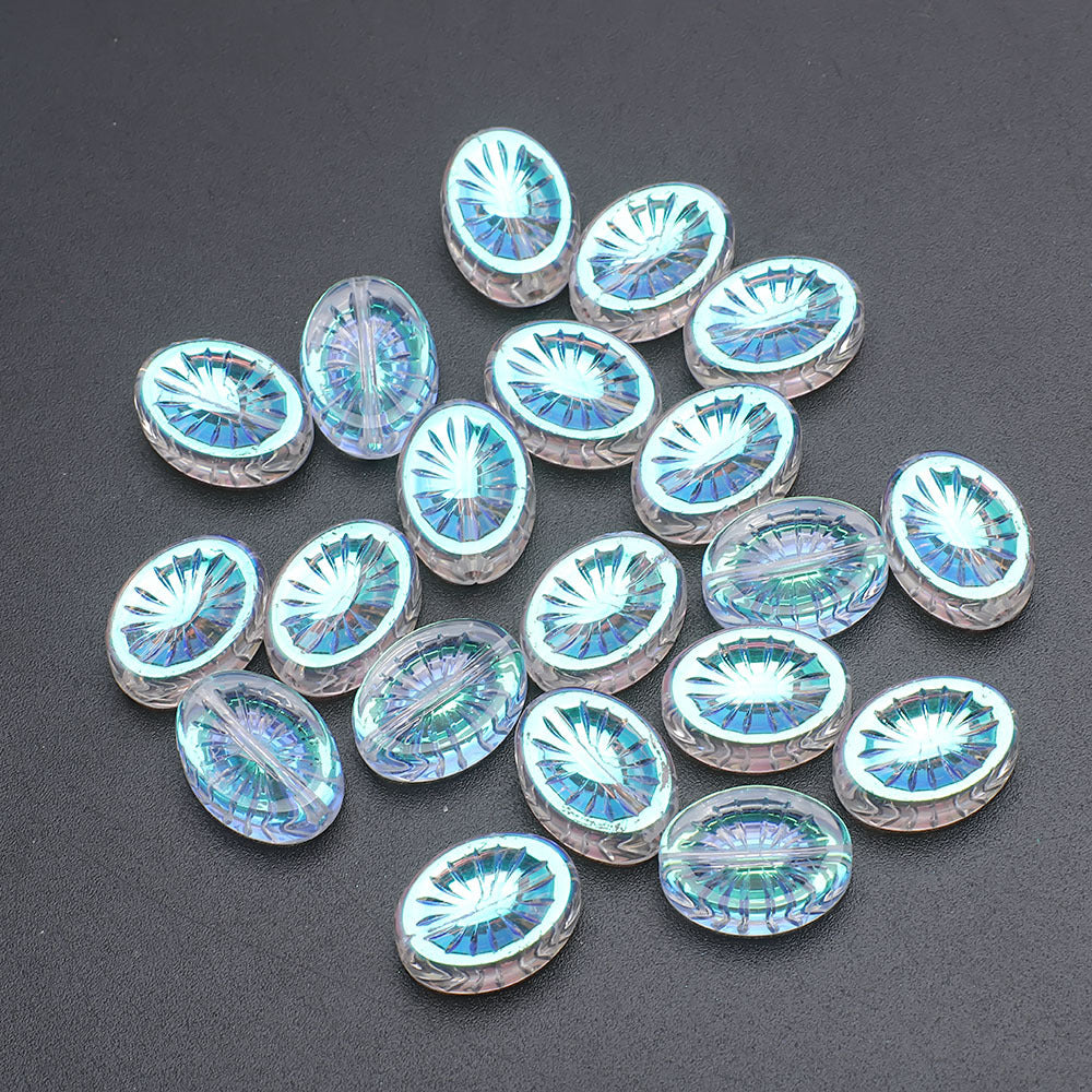 Electroplated Elliptical Flower Glass Beads 10x14mm Kiwi 20pcs 11