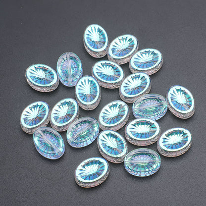 Electroplated Elliptical Flower Glass Beads 10x14mm Kiwi 20pcs 11