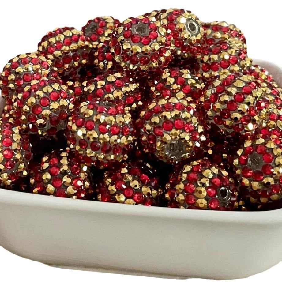 Rhinestone Bubblegum Beads 16-22mm Christmas Red Gold Striped Resin 5pcs 3
