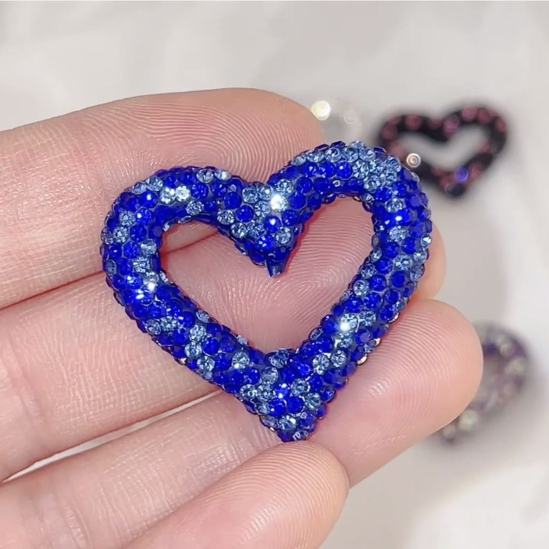 Shimmer Hollow Heart Frame Polymer Clay Rhinestone Beads 32mm 6pcs 16