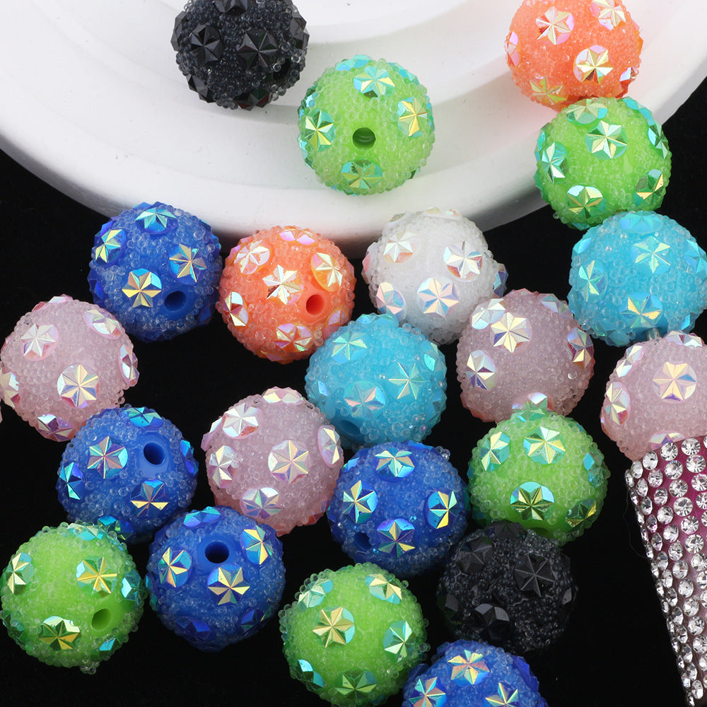 Rhinestone Bubblegum Beads 16mm Colorful Ice Flower Sugar Covered Texture 10pcs 4