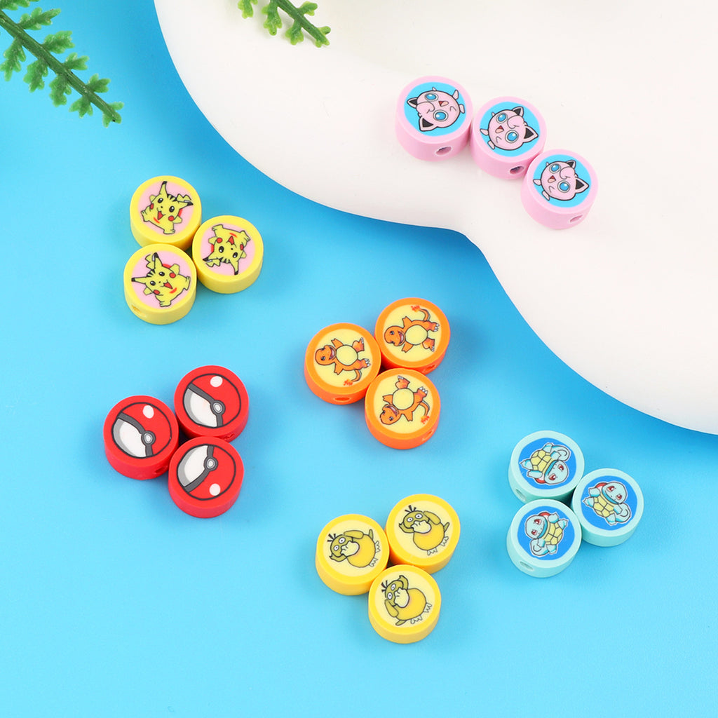 Flat Clay Beads 9mm Pokemon Series Colorful Character Faces 100pcs 4