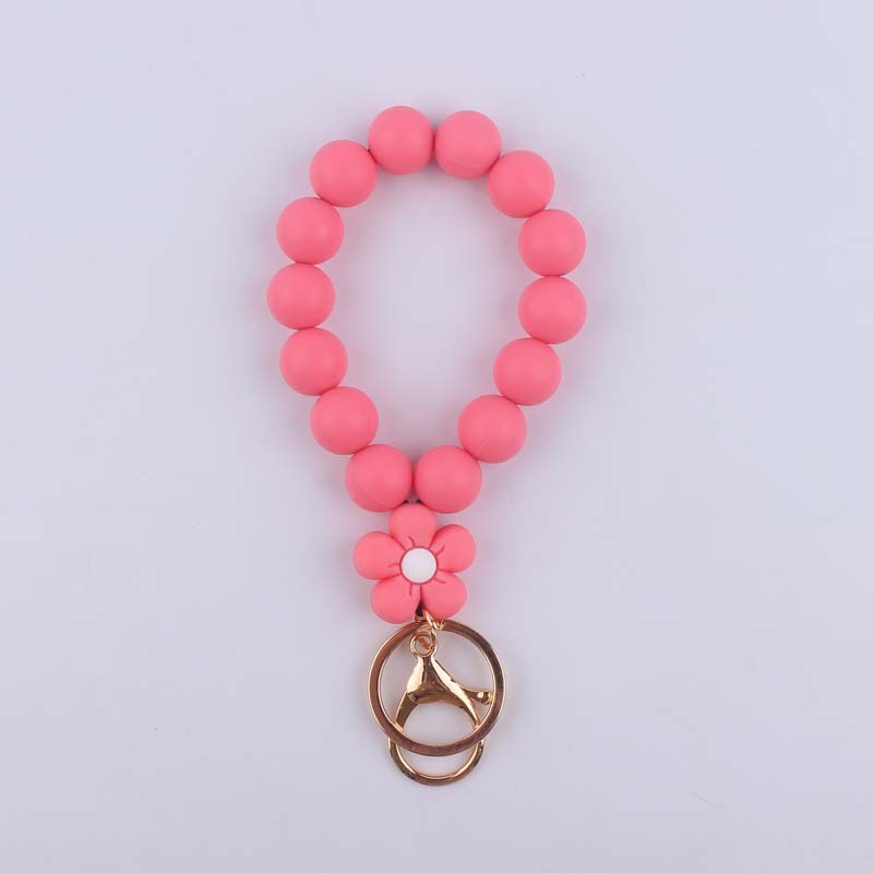 Flower Silicone Bead Wristlet Keychain Colorful Smooth Beads 11