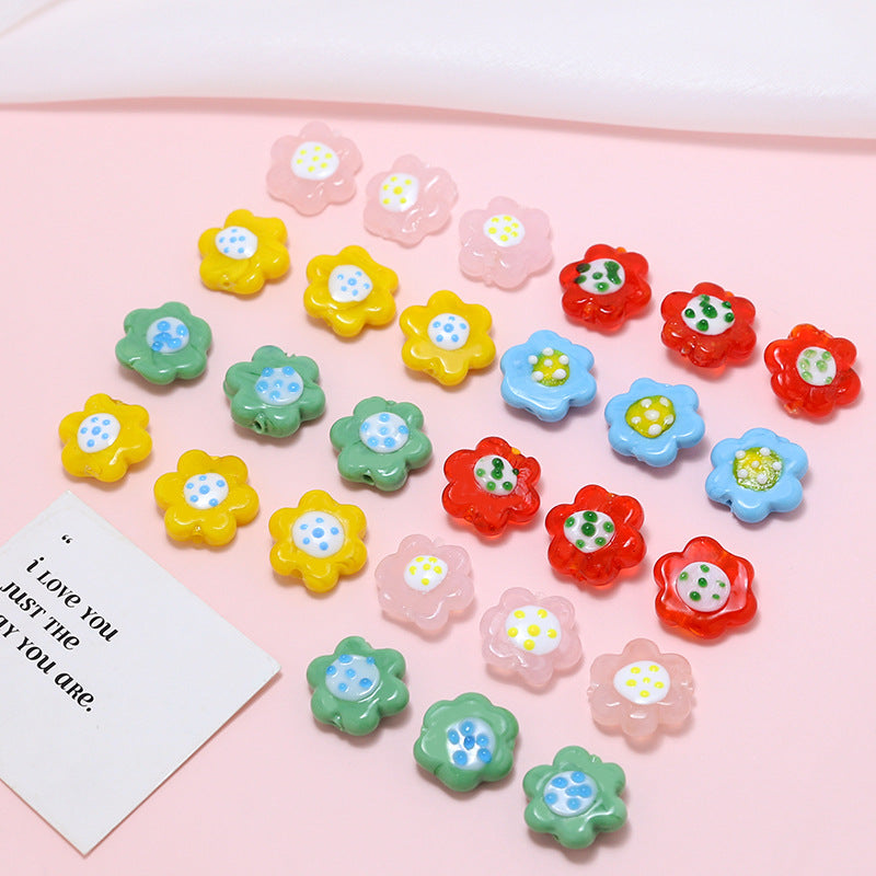 Lampwork Glass Beads Flower 19mm Hand Painted Six-Petal 10pcs 4