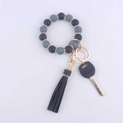 Tassel Silicone Bead Wristlet Keychain with Shiny Spacer Beads 7