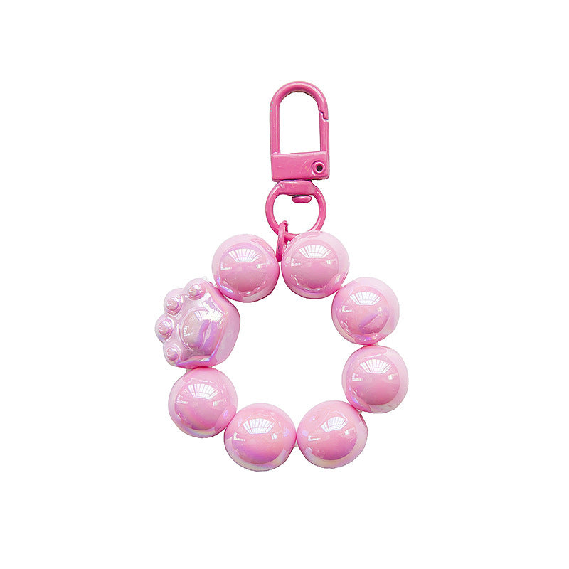 Acrylic Beaded Cat Claw Keychain Glossy Pink Circle Charm