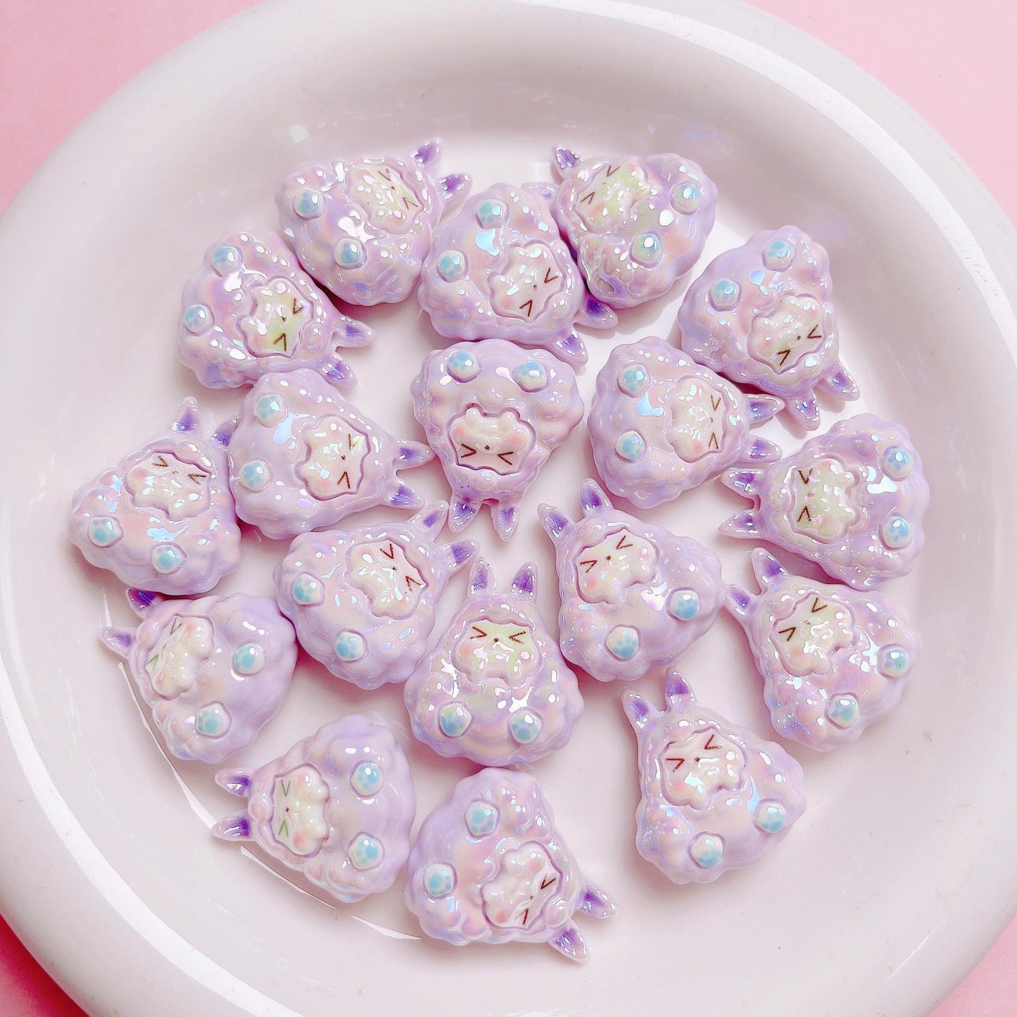 Kawaii Resin Beads 25mm Creamy Color UV Plating 5pcs 8