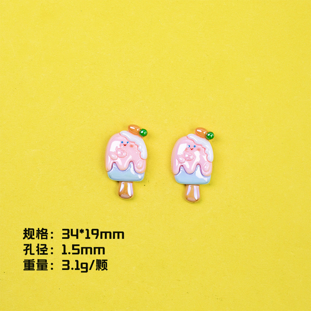 Playful Fruit Popsicle Resin Beads Glossy Pastel Colors 10pcs 7