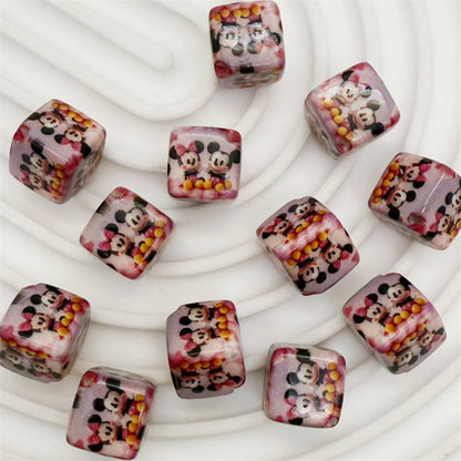 Square Acrylic Beads 14mm Diagonal-Hole Mickey and Sanrio Printed 50pcs 5