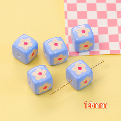 Plaid Sunflower Square Acrylic Beads 14mm Colorful Floral 10pcs 17