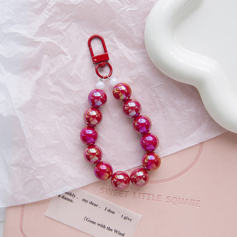 Acrylic Colour Beaded Wristlet Keychain Glossy Metal Clip 12